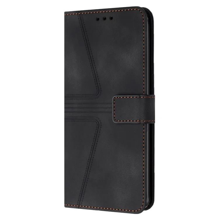 For Samsung Galaxy A15 5G  Case Leather Triangle Imprinted Card Slots Cell Phone Cover - Black