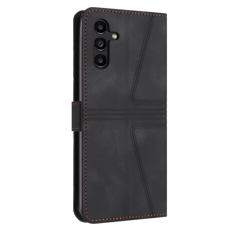 For Samsung Galaxy A15 5G  Case Leather Triangle Imprinted Card Slots Cell Phone Cover - Black