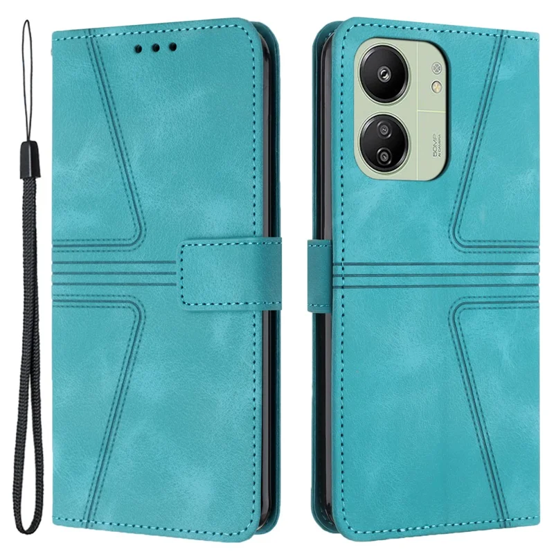 Per Xiaomi Redmi 13C 4G / 5G / 13R 5G / Poco M6 5G / Poco C65 4G Cover Custodia Portafoglio in Pelle con Motivo Triangolare Impresso - Verde