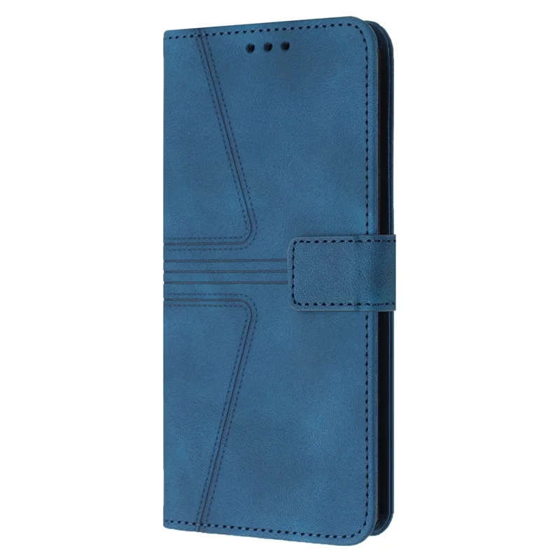 For Samsung Galaxy A55 5G Wallet Case Triangle Imprinted Leather Phone Cover - Blue