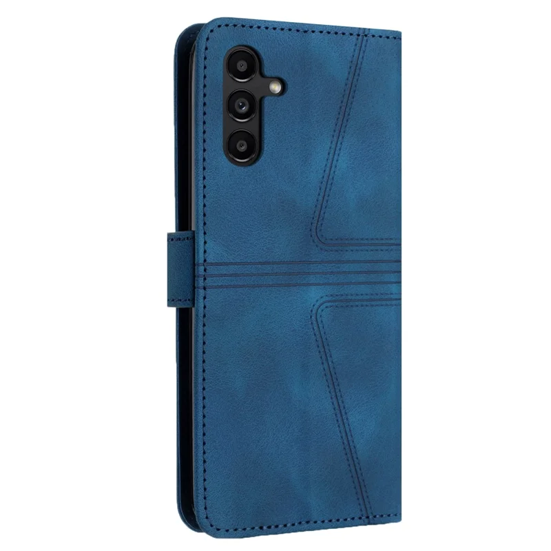 For Samsung Galaxy A55 5G Wallet Case Triangle Imprinted Leather Phone Cover - Blue