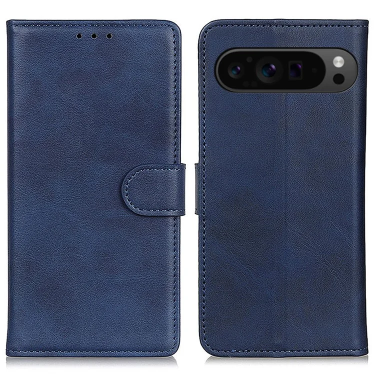 For Google Pixel 10 Pro XL / 9 Pro XL Case Cowhide Texture Leather Wallet Stand Shockproof Phone Cover - Blue