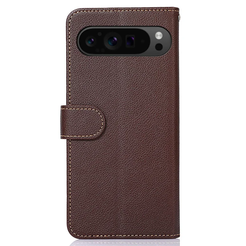 KHAZNEH For Google Pixel 10 Pro XL / 9 Pro XL Case RFID Blocking Leather Litchi Texture Phone Cover - Brown