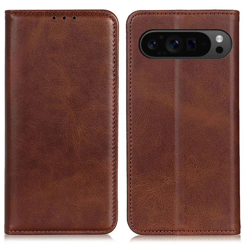 For Google Pixel 10 Pro XL / 9 Pro XL Case Stand Hidden Magnetic Adsorption Split Leather Phone Cover - Coffee
