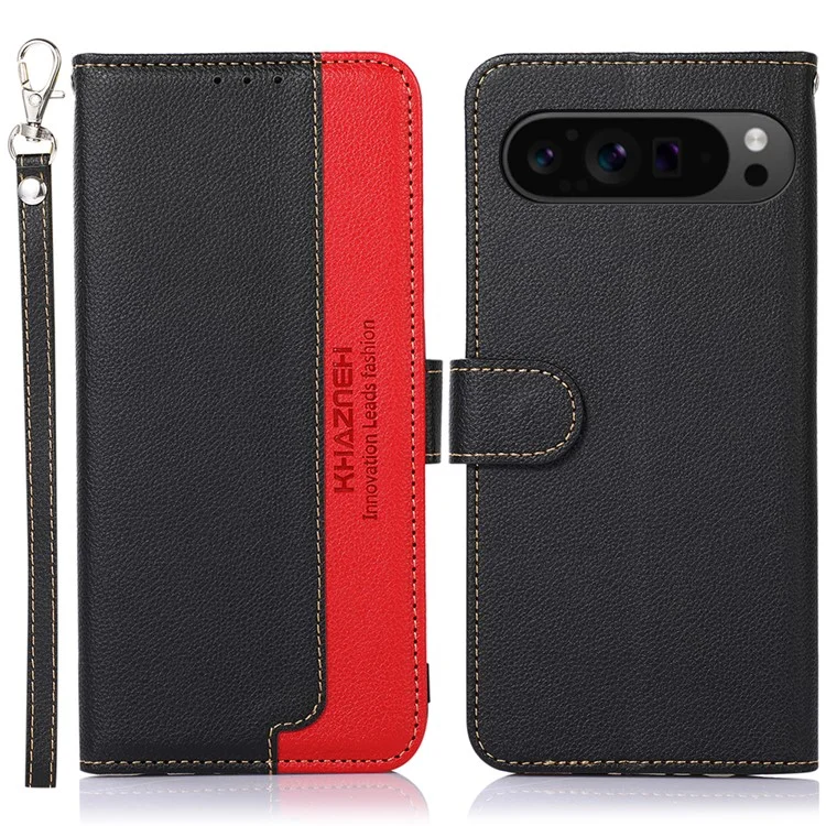 KHAZNEH For Google Pixel 10 Pro / 10 / 9 Pro / 9 Wallet Case RFID Blocking Litchi Texture Leather Phone Cover - Black