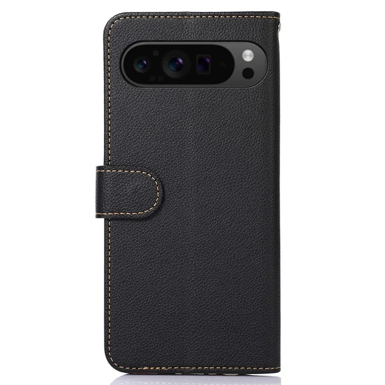 KHAZNEH For Google Pixel 10 Pro / 10 / 9 Pro / 9 Wallet Case RFID Blocking Litchi Texture Leather Phone Cover - Black