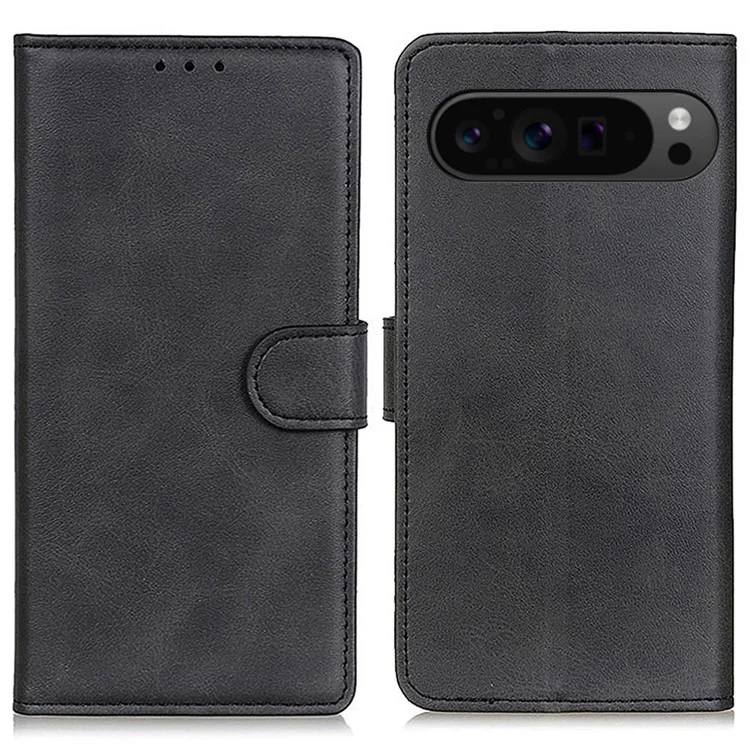 Per Google Pixel 9 / Pixel 9 Pro Cell Phone Case Cowhide Texture Magnetic Clasp Leather Wallet Full Protection Cover - Nero