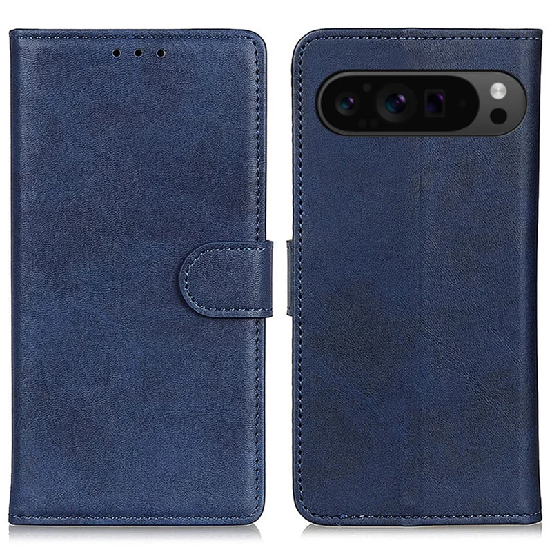 للهاتف جوجل بيكسل 10 برو / 10 / 9 برو / 9 غطاء جلد بقري بمشبك مغناطيسي ومحفظة جلد لحماية كاملة - أزرق