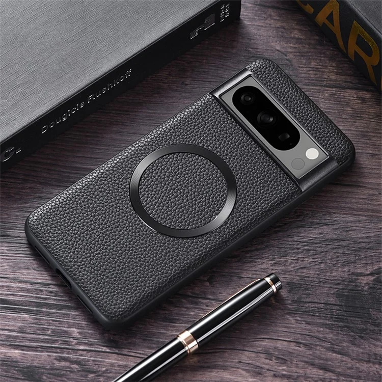 Für Google Pixel 8 Pro Magnetisches Handyhülle Litchi-Textur PU-Leder beschichtetes TPU-Gehäuse - Schwarz