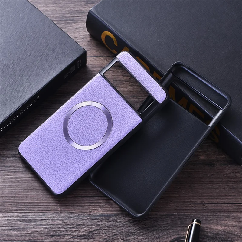 For Google Pixel 8 Pro Magnetic Phone Case Litchi Texture PU Leather Coated TPU Cover - Purple