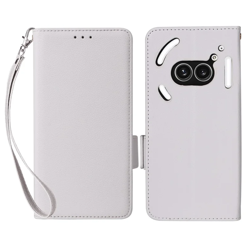 Per Niente Phone (2a) Plus / Phone (2a) Case PU Leather Litchi Texture Folio Phone Cover con cinturino da polso - Bianco