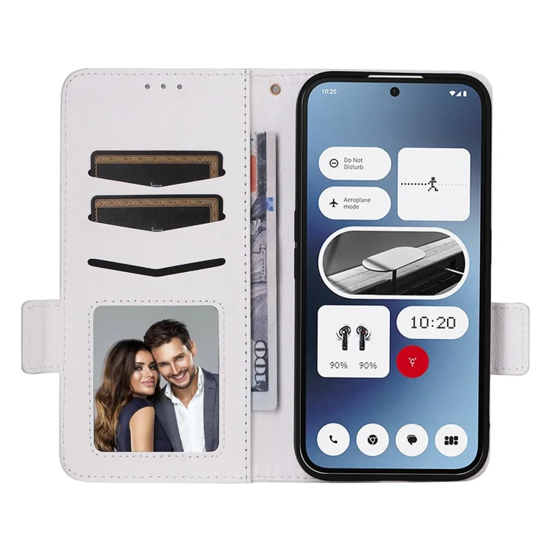 Per Niente Phone (2a) Plus / Phone (2a) Case PU Leather Litchi Texture Folio Phone Cover con cinturino da polso - Bianco