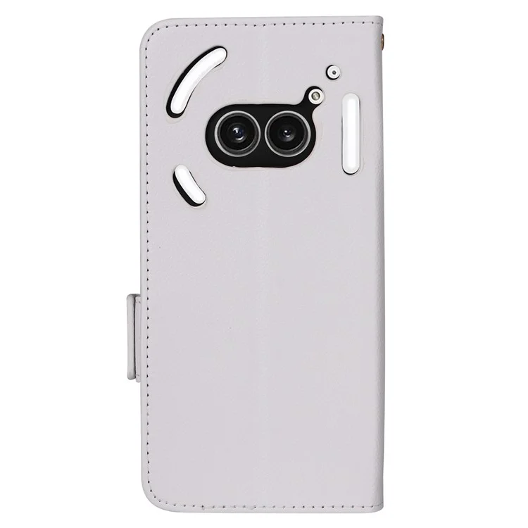 Per Niente Phone (2a) Plus / Phone (2a) Case PU Leather Litchi Texture Folio Phone Cover con cinturino da polso - Bianco