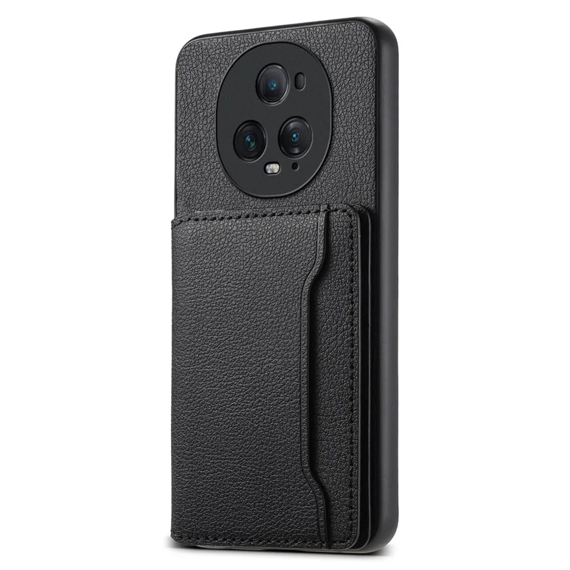 For Honor Magic5 Ultimate 5G Case Card Slots Kickstand Leather Coated PC+TPU Phone Cover - Black