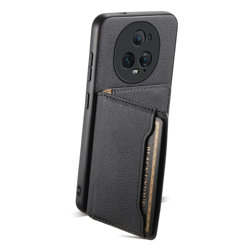 For Honor Magic5 Ultimate 5G Case Card Slots Kickstand Leather Coated PC+TPU Phone Cover - Black