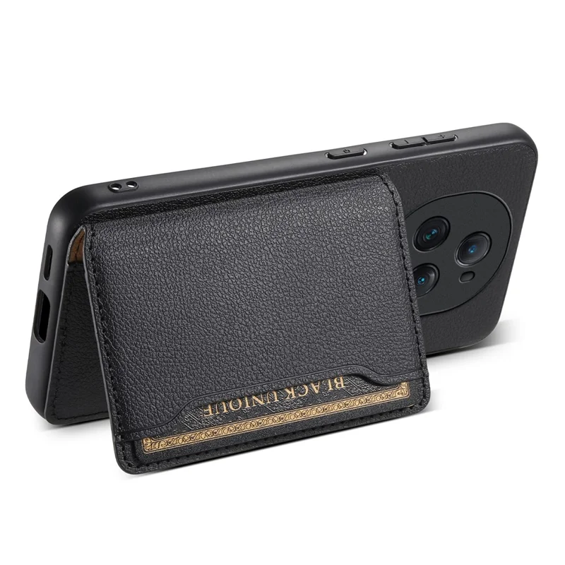 For Honor Magic5 Ultimate 5G Case Card Slots Kickstand Leather Coated PC+TPU Phone Cover - Black