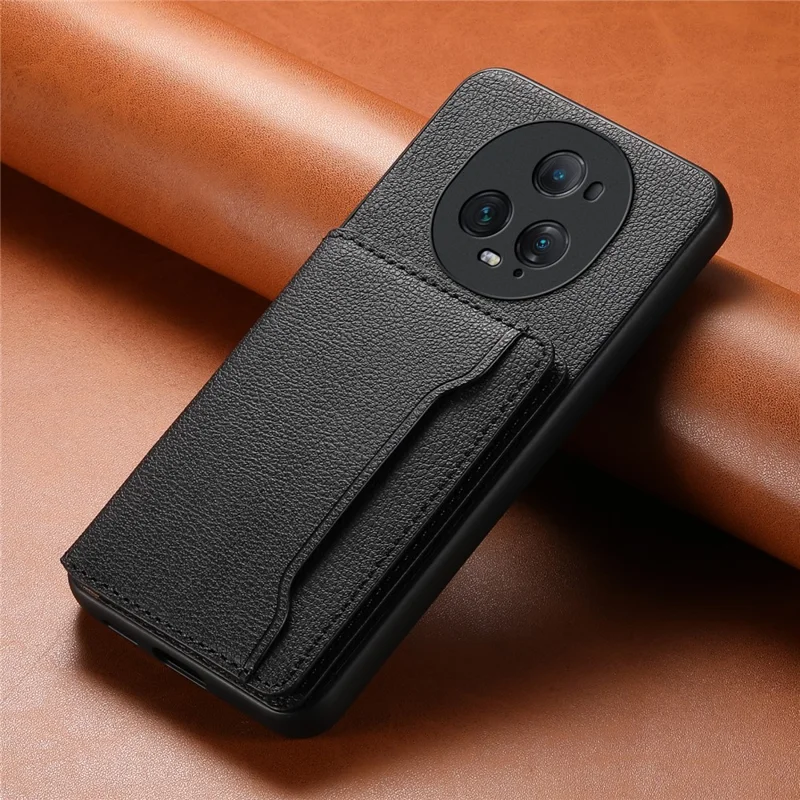 For Honor Magic5 Ultimate 5G Case Card Slots Kickstand Leather Coated PC+TPU Phone Cover - Black