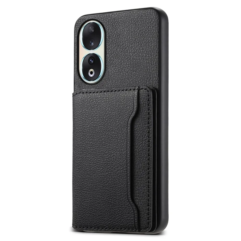 For Honor 90 Case PU Leather Kickstand Protective Phone Back Cover - Black