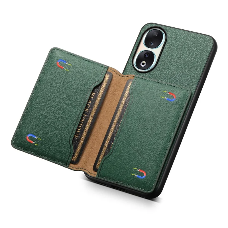For Honor 90 Case PU Leather Kickstand Protective Phone Back Cover - Green