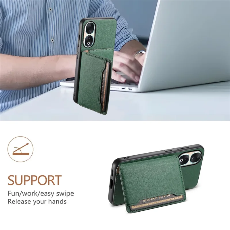 For Honor 90 Case PU Leather Kickstand Protective Phone Back Cover - Green