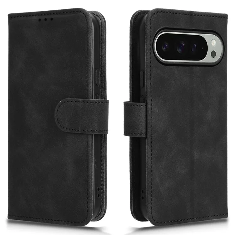 Per Google Pixel 9 Pro / Pixel 9 Wallet Case Skin-Touch Texture Flip Leather Phone Cover - Nero