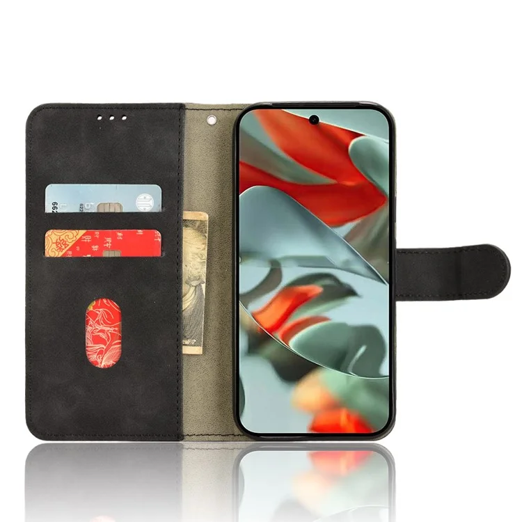Per Google Pixel 9 Pro / Pixel 9 Wallet Case Skin-Touch Texture Flip Leather Phone Cover - Nero