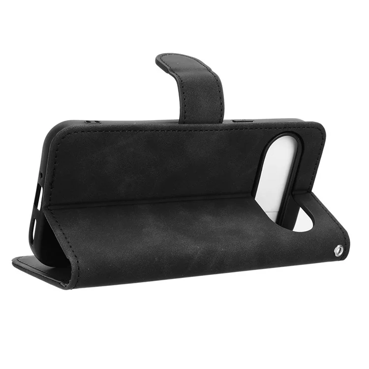 Per Google Pixel 9 Pro / Pixel 9 Wallet Case Skin-Touch Texture Flip Leather Phone Cover - Nero
