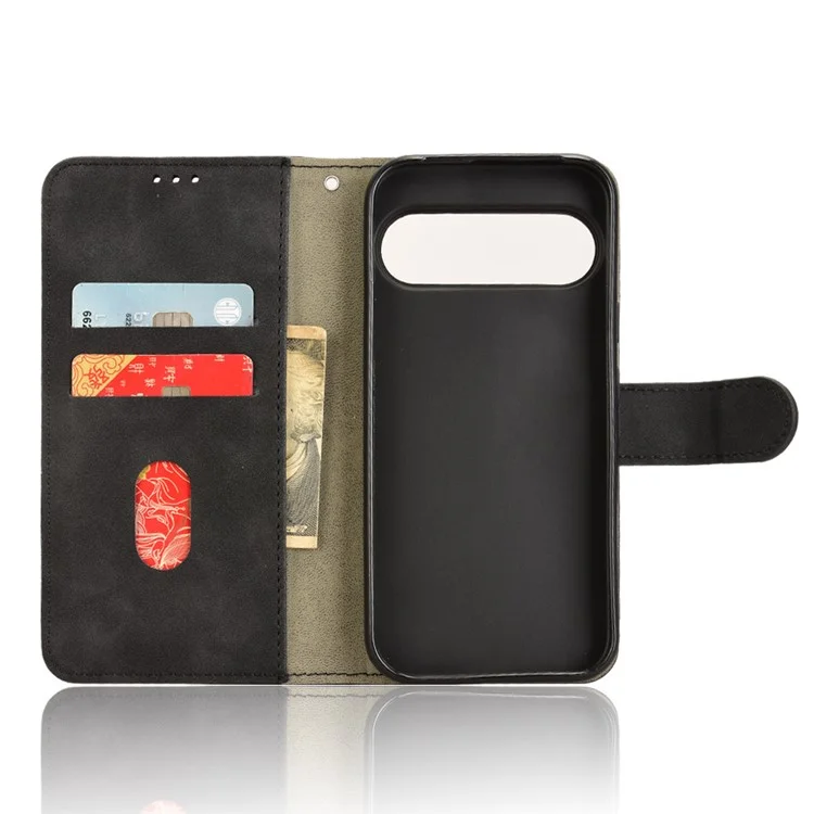 Per Google Pixel 9 Pro / Pixel 9 Wallet Case Skin-Touch Texture Flip Leather Phone Cover - Nero