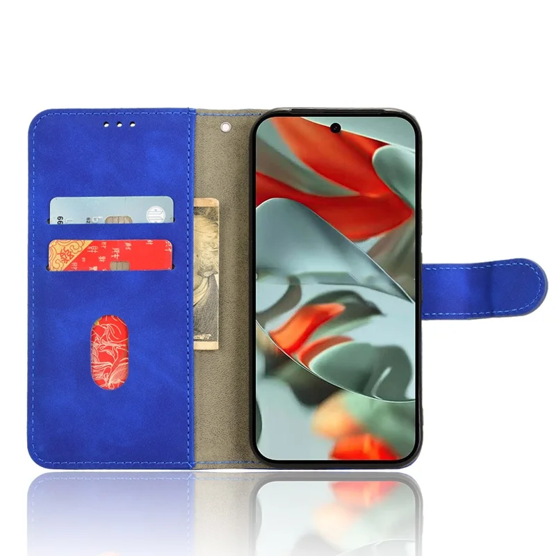 For Google Pixel 9 Pro / Pixel 9 Wallet Case Skin-Touch Texture Flip Leather Phone Cover - Blue