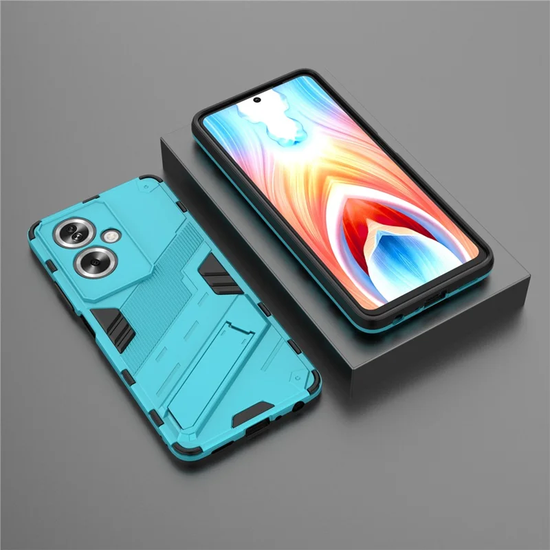 For Oppo A79 5G / A2 5G Case Folding Kickstand PC+TPU Hybrid Phone Cover - Baby Blue