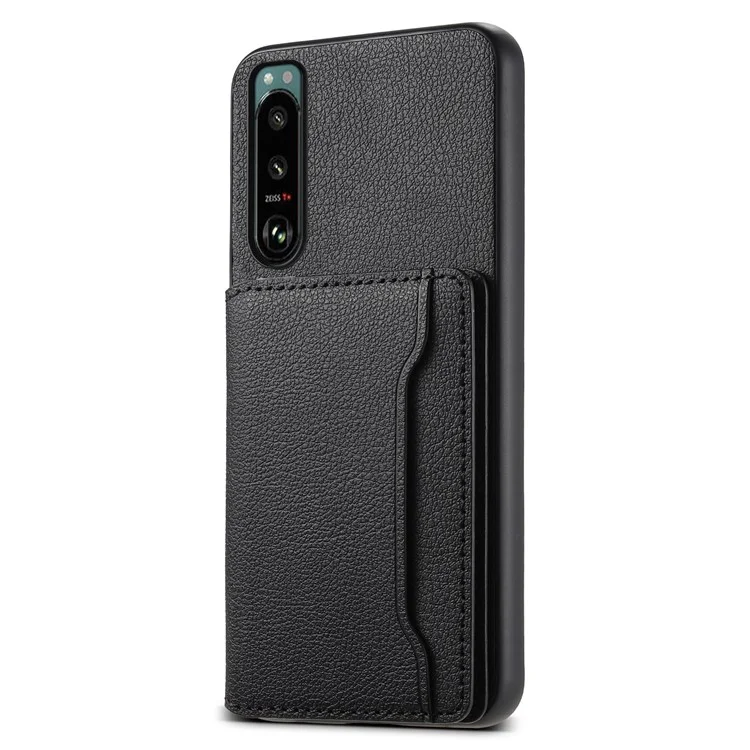 Per Sony Xperia 5 III 5G Custodia in Pelle + PC + TPU Ibrida Cover Telefonica con Slot per Schede - Nero