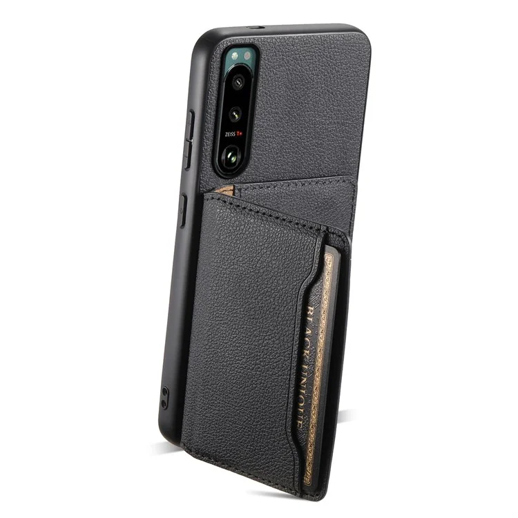 Per Sony Xperia 5 III 5G Custodia in Pelle + PC + TPU Ibrida Cover Telefonica con Slot per Schede - Nero
