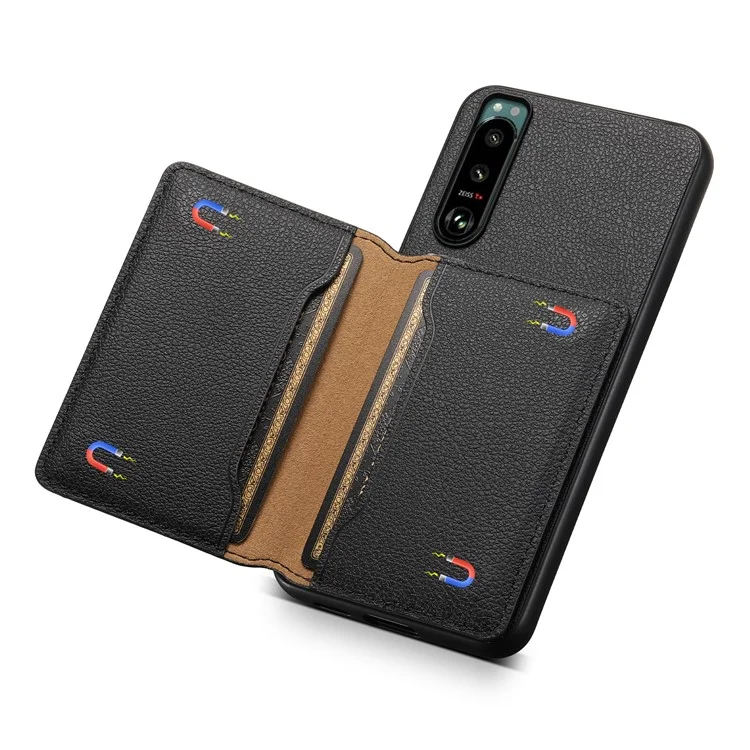 Per Sony Xperia 5 III 5G Custodia in Pelle + PC + TPU Ibrida Cover Telefonica con Slot per Schede - Nero