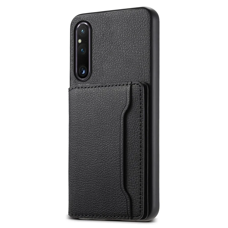 For Sony Xperia 1 V Kickstand Case Leather+PC+TPU Anti-scratch Mobile Phone Cover - Black