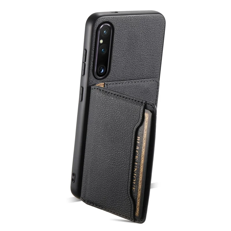 For Sony Xperia 1 V Kickstand Case Leather+PC+TPU Anti-scratch Mobile Phone Cover - Black