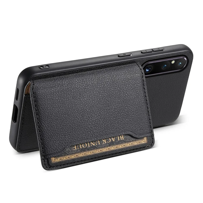 For Sony Xperia 1 V Kickstand Case Leather+PC+TPU Anti-scratch Mobile Phone Cover - Black