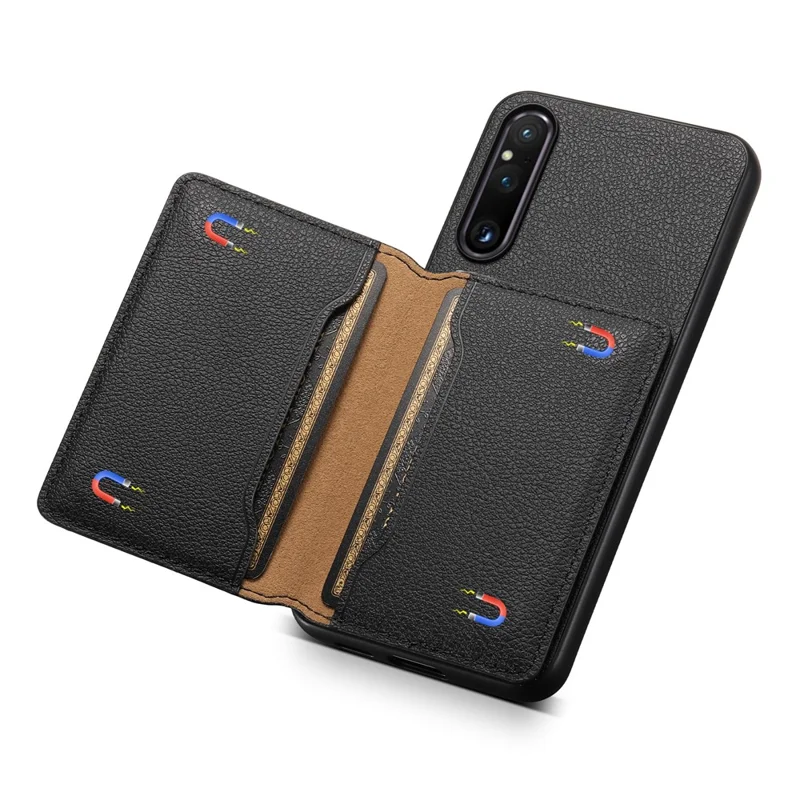 For Sony Xperia 1 V Kickstand Case Leather+PC+TPU Anti-scratch Mobile Phone Cover - Black