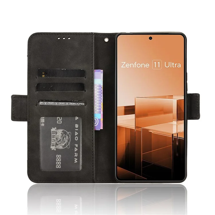 Pour Asus Zenfone 11 Ultra 5G Étui Portefeuille Housse en cuir avec plusieurs emplacements pour cartes - Noir