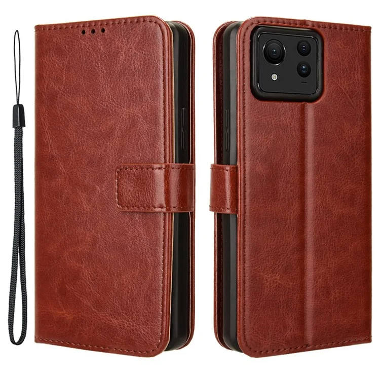 Pour Asus Zenfone 11 Ultra 5G Étui Texture de cheval fou Étui de téléphone anti-rayures avec support pliable - Marron