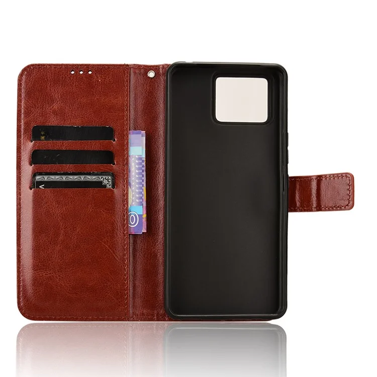 Pour Asus Zenfone 11 Ultra 5G Étui Texture de cheval fou Étui de téléphone anti-rayures avec support pliable - Marron