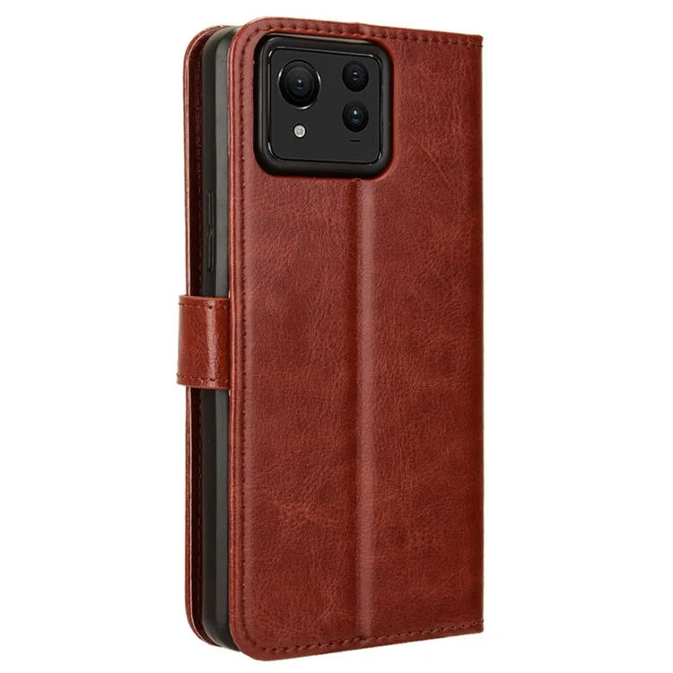 Pour Asus Zenfone 11 Ultra 5G Étui Texture de cheval fou Étui de téléphone anti-rayures avec support pliable - Marron