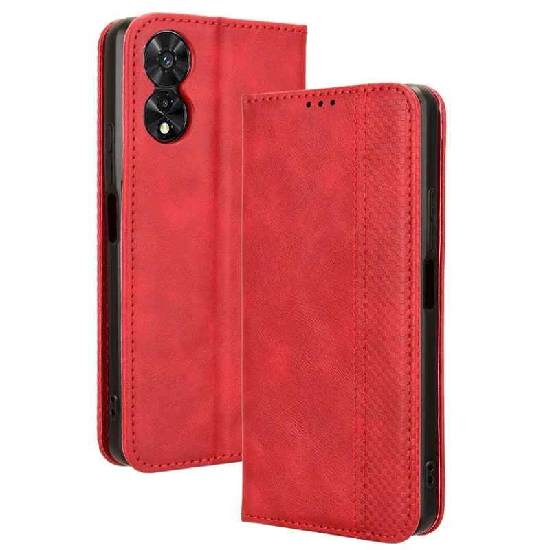 For TCL 505 T509K T5094 Case Retro Leather Magnetic Closure Flip Phone Cover - Red