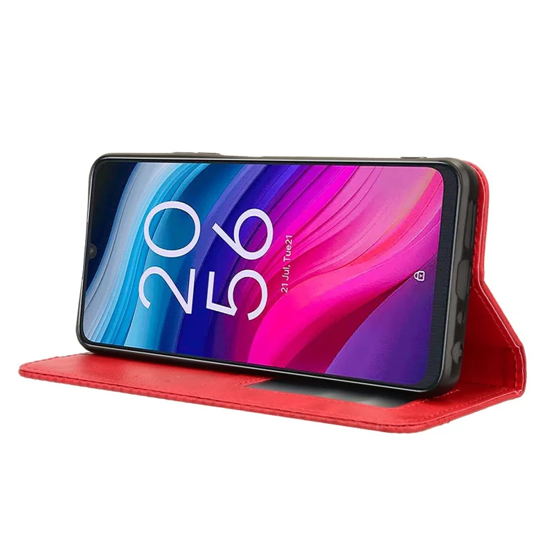 For TCL 505 T509K T5094 Case Retro Leather Magnetic Closure Flip Phone Cover - Red