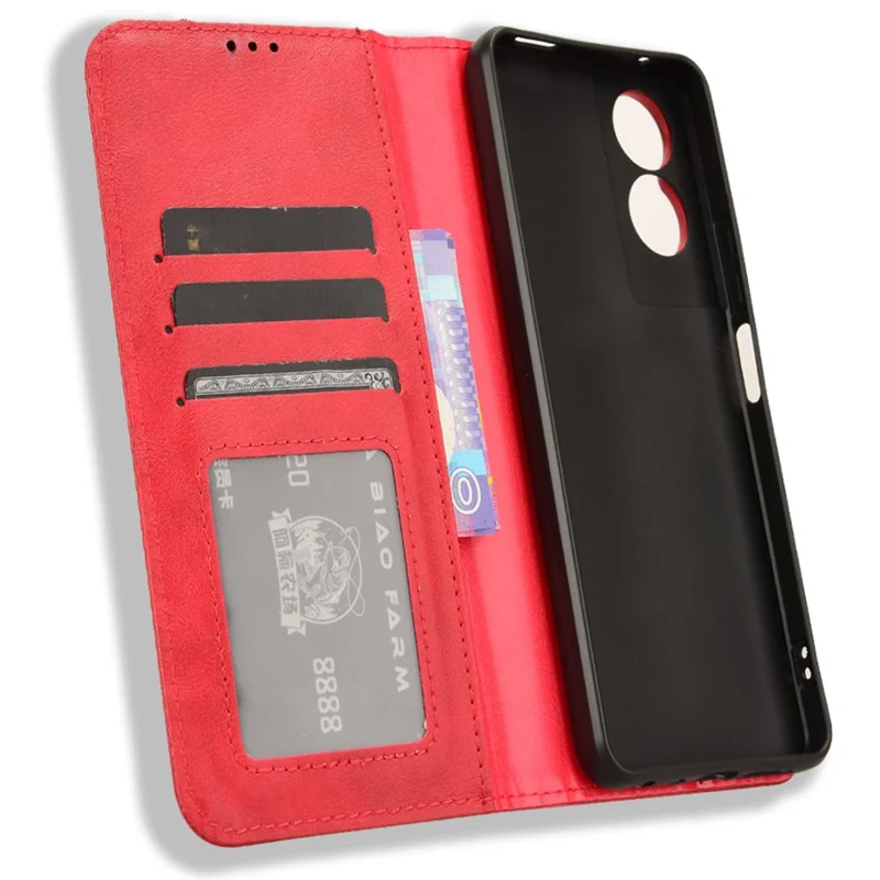 For TCL 505 T509K T5094 Case Retro Leather Magnetic Closure Flip Phone Cover - Red