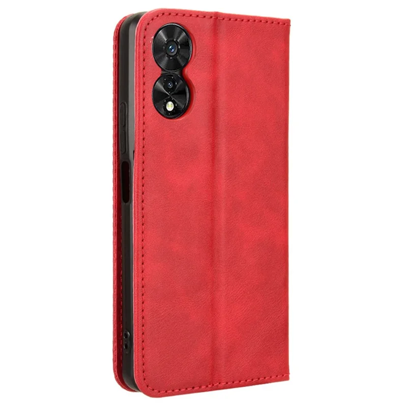 For TCL 505 T509K T5094 Case Retro Leather Magnetic Closure Flip Phone Cover - Red