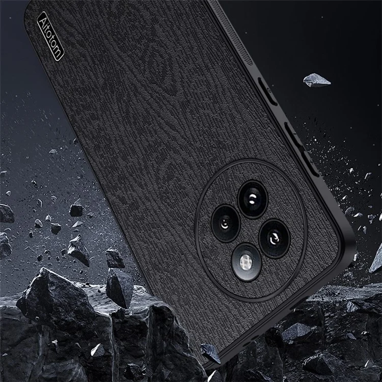 Para Xiaomi Civi 4 Pro 5G / 14 Civi 5G Funda de teléfono móvil Textura de madera Revestimiento de cuero PC+TPU Carcasa híbrida - Negro