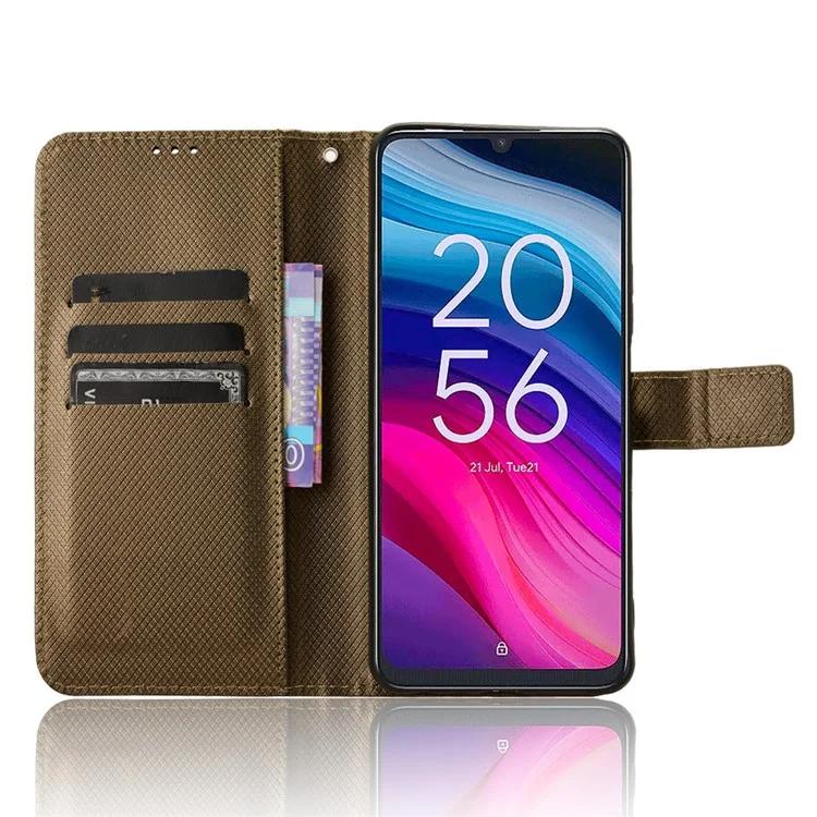 For TCL 50 SE Wallet Phone Case Diamond Texture PU Leather Flip Cover - Brown