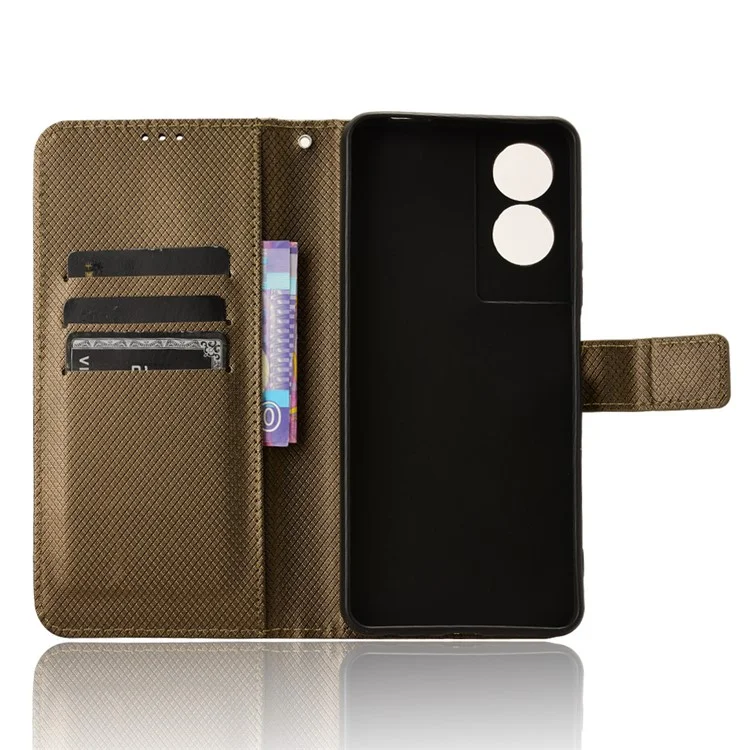 For TCL 50 SE Wallet Phone Case Diamond Texture PU Leather Flip Cover - Brown