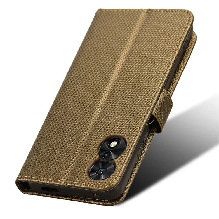 For TCL 50 SE Wallet Phone Case Diamond Texture PU Leather Flip Cover - Brown