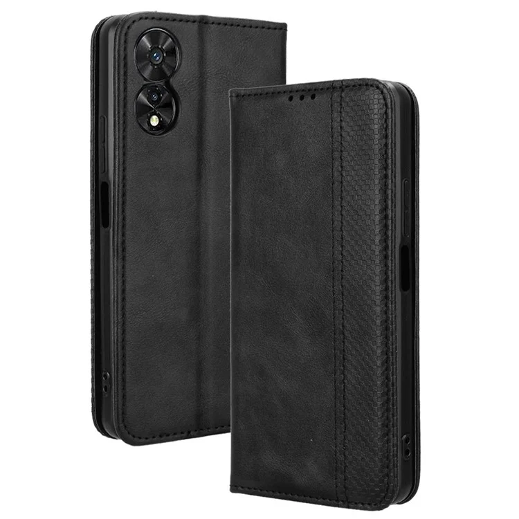 Pour TCL 50 SE PU Leather Phone Stand Case Retro Texture Stand Magnetic Phone Cover - Noir